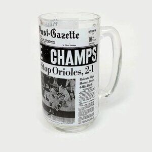 1971 PITTSBURGH POST GAZETTE PIRATES WE'RE THE CHAMPS MUG CLEMENTE BLASS OCT 18